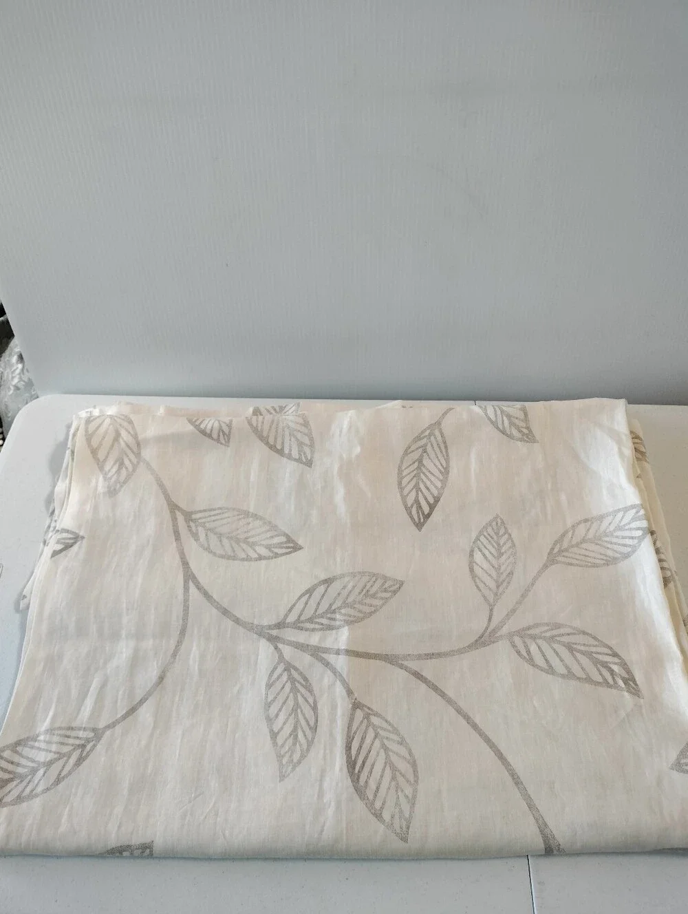 The Company Store Linen Cream Gray Leaf Vine Curtains 2 Panels Pocket Rod 52x84